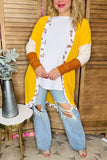 Yellow knitted waffle & beige and brown long sleeve women cardigan BQ15572 (BS10)