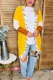 Yellow knitted waffle & beige and brown long sleeve women cardigan BQ15572 (BS10)
