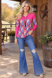 Western patterns printed & fuchsia patchwork women's boutique top BQ15582 FS12