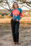 Western Coral/yellow floral long sleeve women's boutique top Southern Stitch BQ15645 BS12