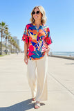 Chic floral & bell sleeve & pink trim women's boutique top Southern Stitch BQ15684 ES5