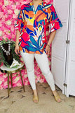 Women's boutique clothing suppliers Multi Color floral & bell sleeve & pink trim tops BQ15684