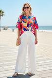 Chic floral & bell sleeve & pink trim women's boutique top Southern Stitch BQ15684 ES5