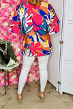 Women's boutique clothing suppliers Multi Color floral & bell sleeve & pink trim tops BQ15684