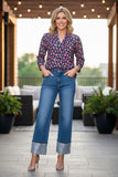 Western leopard roll up 3/4 sleeve women's boutique top BQ15686 (FS10)
