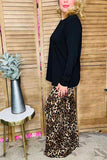 Black long sleeve top & loepard bell bottom pant 2pc women sets BQ15729(AS5)