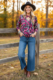 Western abstract print criss corss neck women's boutique top BQ15756 (DS8)