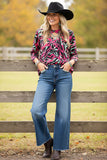 Western abstract print criss corss neck women's boutique top BQ15756 (DS8)