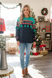 "MERRY CHRISTMAS" green tassel black dots women's boutique top BQ15768 IS1