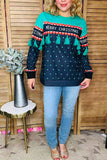 "MERRY CHRISTMAS" green tassel black dots women blouse BQ15768 IS1