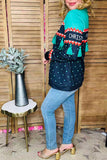 "MERRY CHRISTMAS" green tassel black dots women blouse BQ15768 IS1