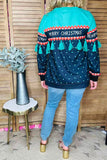 "MERRY CHRISTMAS" green tassel black dots women blouse BQ15768 IS1