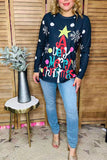 "A Very Merry Christmas"long sleeve black women top BQ15770 BS5