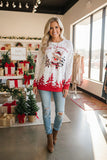 "Merry Christmas" deer & trees printed long sleeve women's boutique blouse BQ15772 IS3