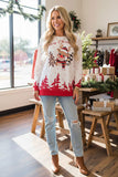 "Merry Christmas" deer & trees printed long sleeve women's boutique blouse BQ15772 IS3