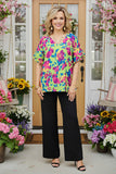 BQ15859 Spring floral printed ruffle sleeves women top DS2