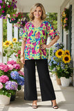 BQ15859 Spring floral printed ruffle sleeves women top DS2