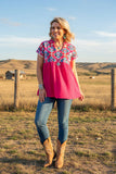 Western aztec embroidery & hot pink women's boutique top with/trim BQ15860 FS10
