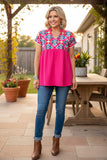 Western aztec embroidery & hot pink women's boutique top with/trim BQ15860 FS10
