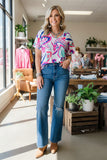 Trendy floral short sleeve women's boutique top Southern Stitch BQ15864 (FS1)