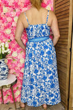 Women maix dress wholesale Blue floral printed sleeveless dress w/belt BQ15897