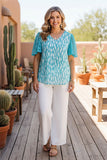 Western turquoise leopard lace sleeve women boutique blouse BQ15925 (CS6)