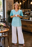 Western turquoise leopard lace sleeve women boutique blouse BQ15925 (CS6)