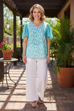 Western turquoise leopard lace sleeve women boutique blouse BQ15925 (CS6)