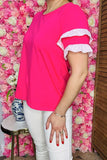Shope women's clothing wholesale Double pink ruffle short sleeve women top BQ15926