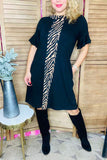 Zebra printed & black short sleeve women dress w/side pockets BQ15943 (DS6)