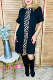 Zebra printed & black short sleeve women dress w/side pockets BQ15943 (DS6)