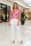 Luxury trendy floral prints & ruffle short sleeve women boutique top BQ15948 DS5