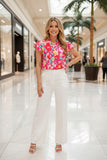Luxury trendy floral prints & ruffle short sleeve women boutique top BQ15948 DS5