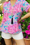 Women's clothing wholesale multi color printed short sleeves & v-neckline BQ15949