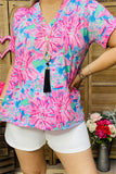 Women's clothing wholesale multi color printed short sleeves & v-neckline BQ15949