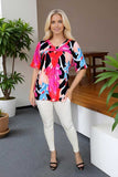 Women's clothing bulk Multi color floral prints short sleeve lady's blouse BQ15950