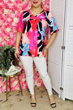 Women's clothing bulk Multi color floral prints short sleeve lady's blouse BQ15950