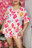 Women's clothes wholesale suppliers Floral prints & bell short sleeve top BQ15952