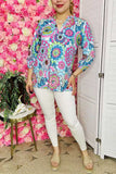 Western women's clothing wholesale floral prints 3/4 sleeve top BQ15954