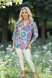 Western women's clothing wholesale floral prints 3/4 sleeve top BQ15954