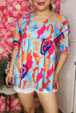 Women's blouse suppliers Multi color prints baby doll & short sleeve top BQ15955