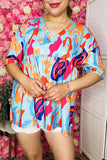 Women's blouse suppliers Multi color prints baby doll & short sleeve top BQ15955