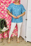 Women's clothing wholesale Blue geometrical prints & short sleeves BQ15978