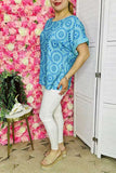 Women's clothing wholesale Blue geometrical prints & short sleeves BQ15978