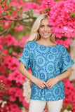 Women's clothing wholesale Blue geometrical prints & short sleeves BQ15978