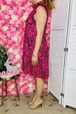 Women's dress wholesale Black paisley printed short sleeve w/ruffle women dress BQ15997
