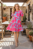 Trendy women boutique dress floral print & puff short sleeves BQ16008 AS14