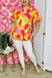 Wholesale women's clothing Yellow & Pink & Red prints & bell short sleeves BQ16028