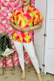 Wholesale women's clothing Yellow & Pink & Red prints & bell short sleeves BQ16028