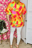 Wholesale women's clothing Yellow & Pink & Red prints & bell short sleeves BQ16028